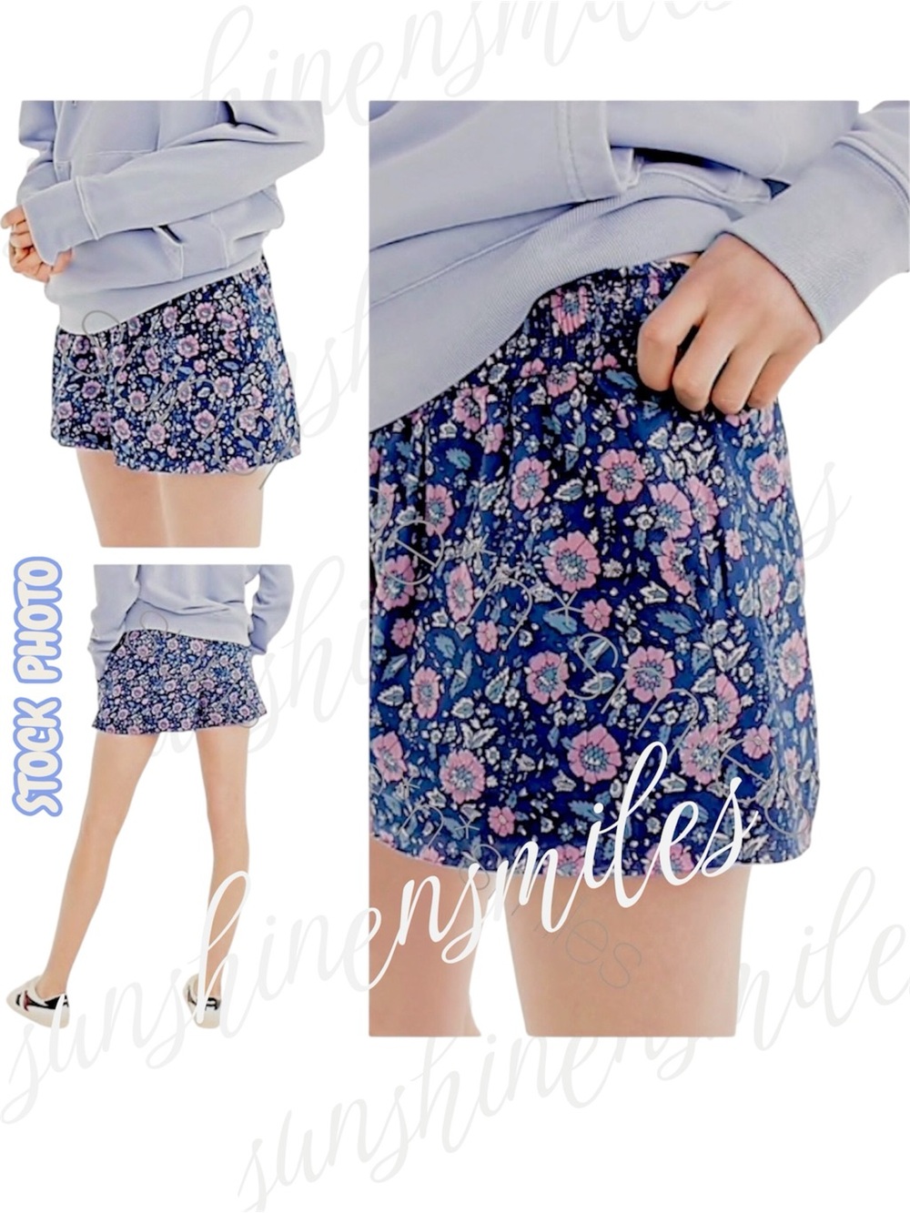 J.Crew JCREW Pull-on Blue Floral Lined Shorts Slip Pockets XX-SMALL📌 #H7749